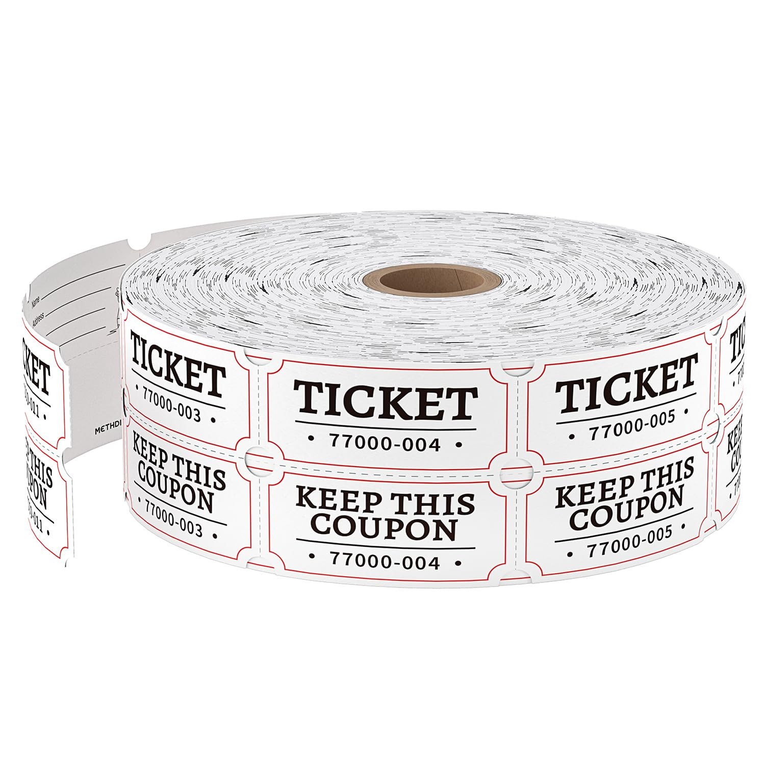 White Double Raffle Tickets Roll Consecutively Numbered Event 2000 Count Pack