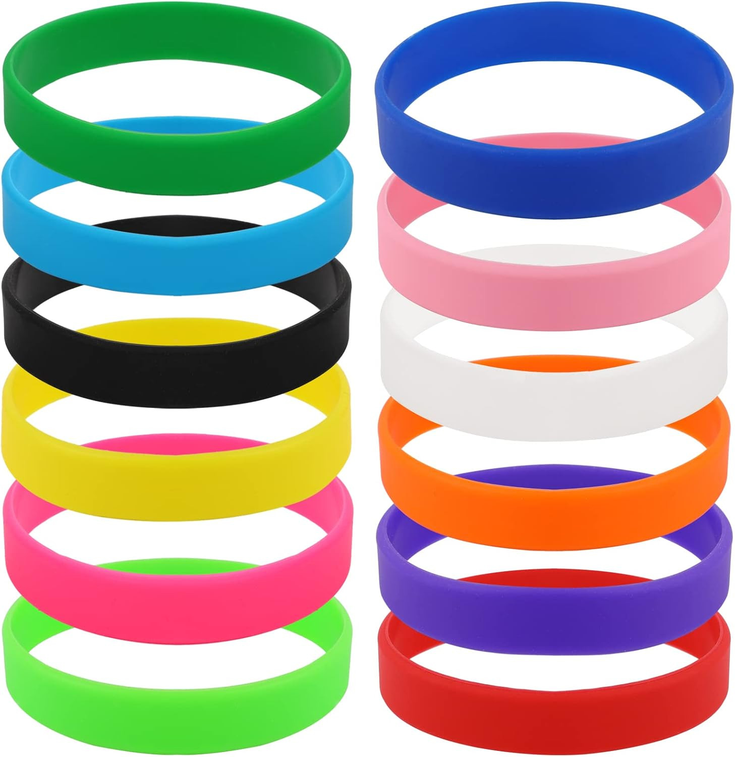 12 Pack Rubber Bracelets Silicone Wrist Bands, Assorted Color Rubber Band Bra…