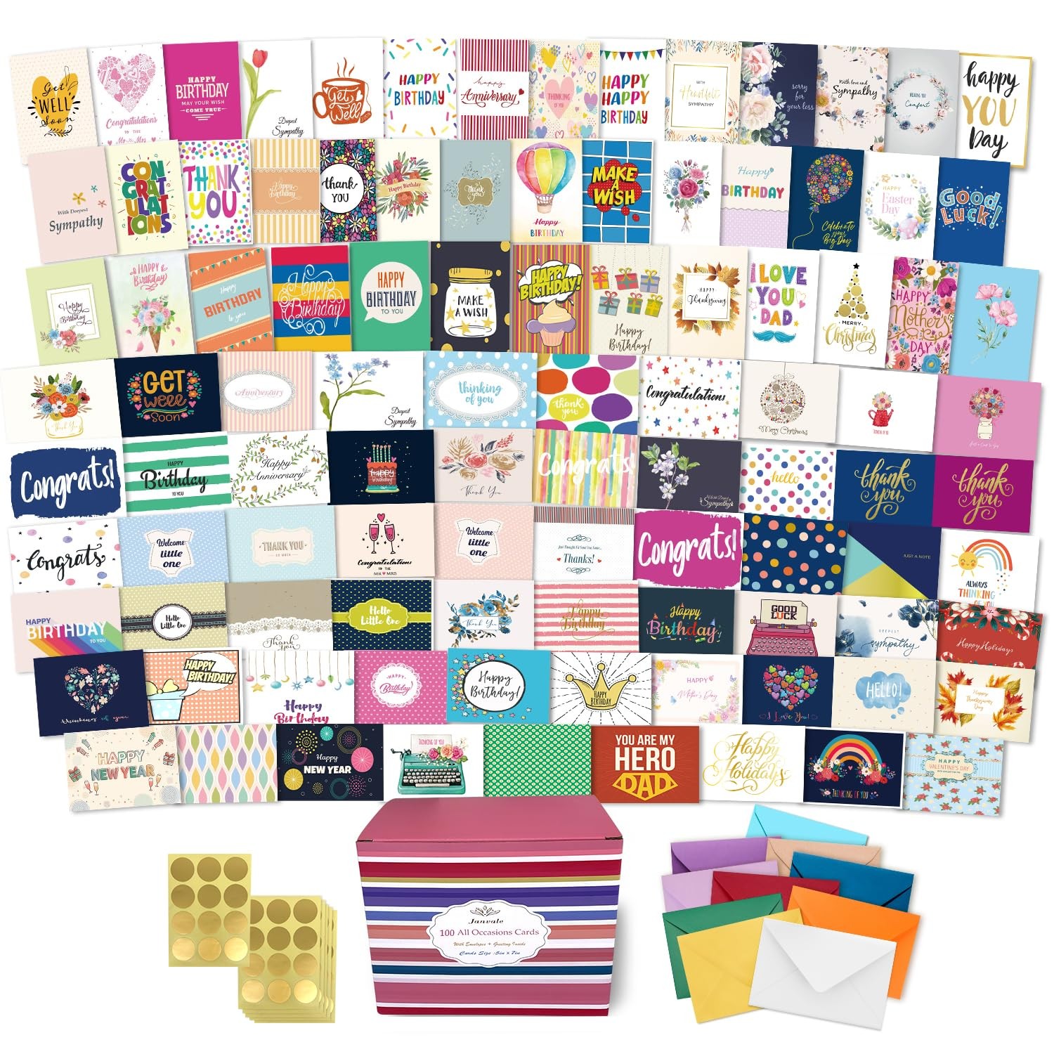 100 All Occasion Cards Assortment Box with Color 5*7 inch, Multi