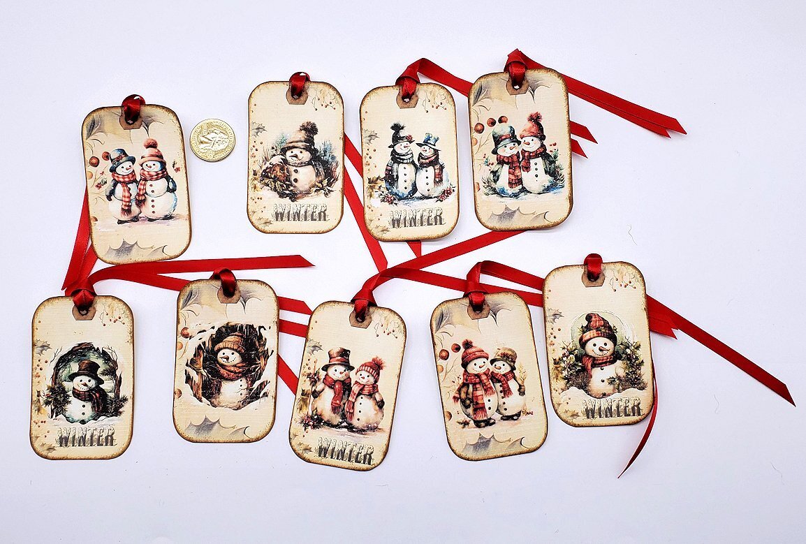 9-Christmas-Snowman-Holiday-Journaling-Linen Cardstock-Gift-Hang-Tags