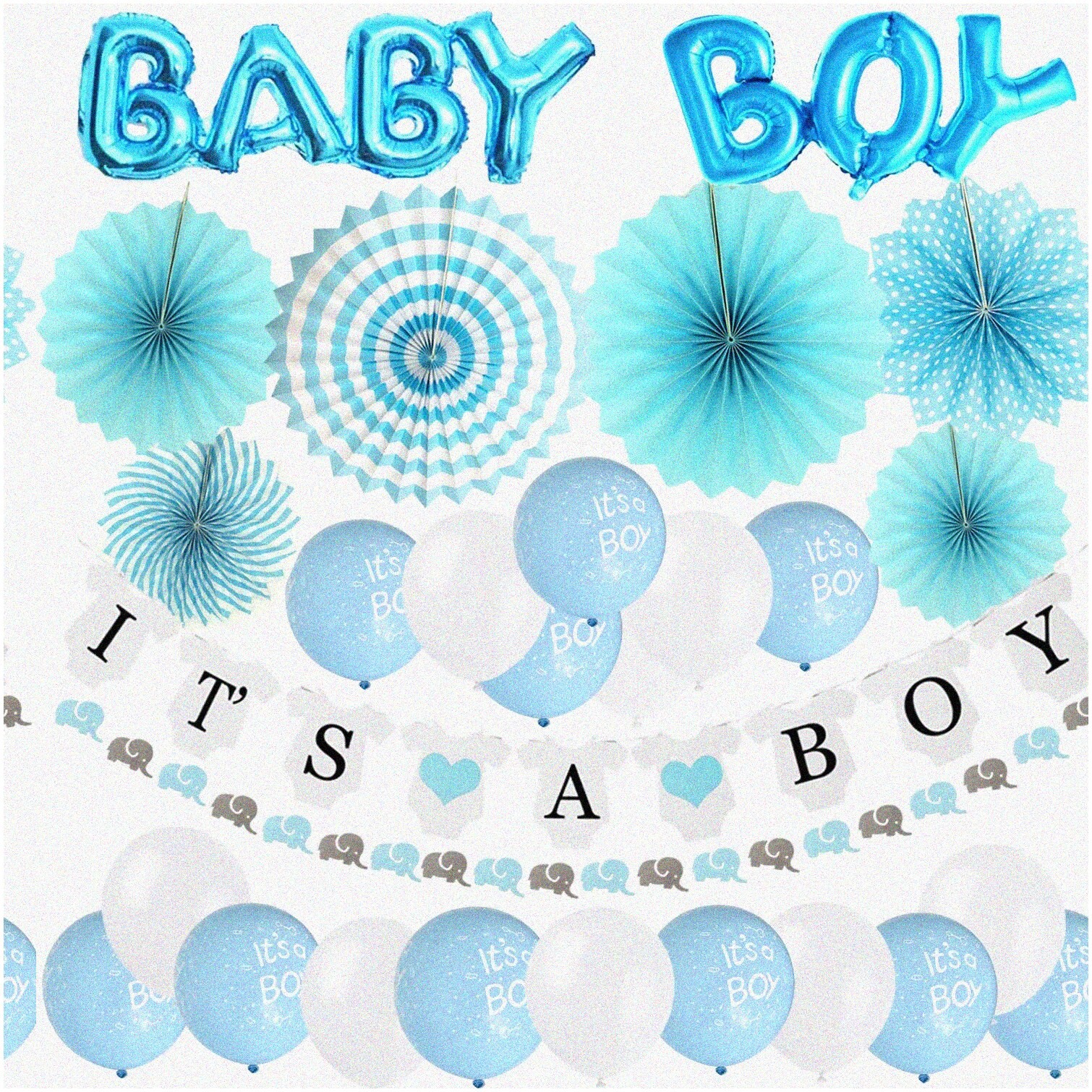 Baby Shower Decorations Elephant Theme with “Its a Boy” Garland