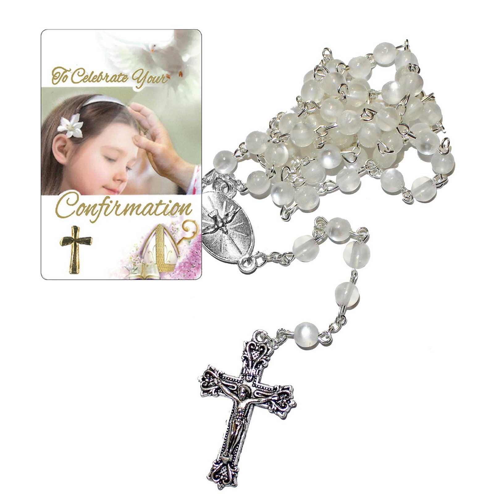 Confirmation Rosary Beads and Prayer Card Gift Set – Girl F6054/CRY