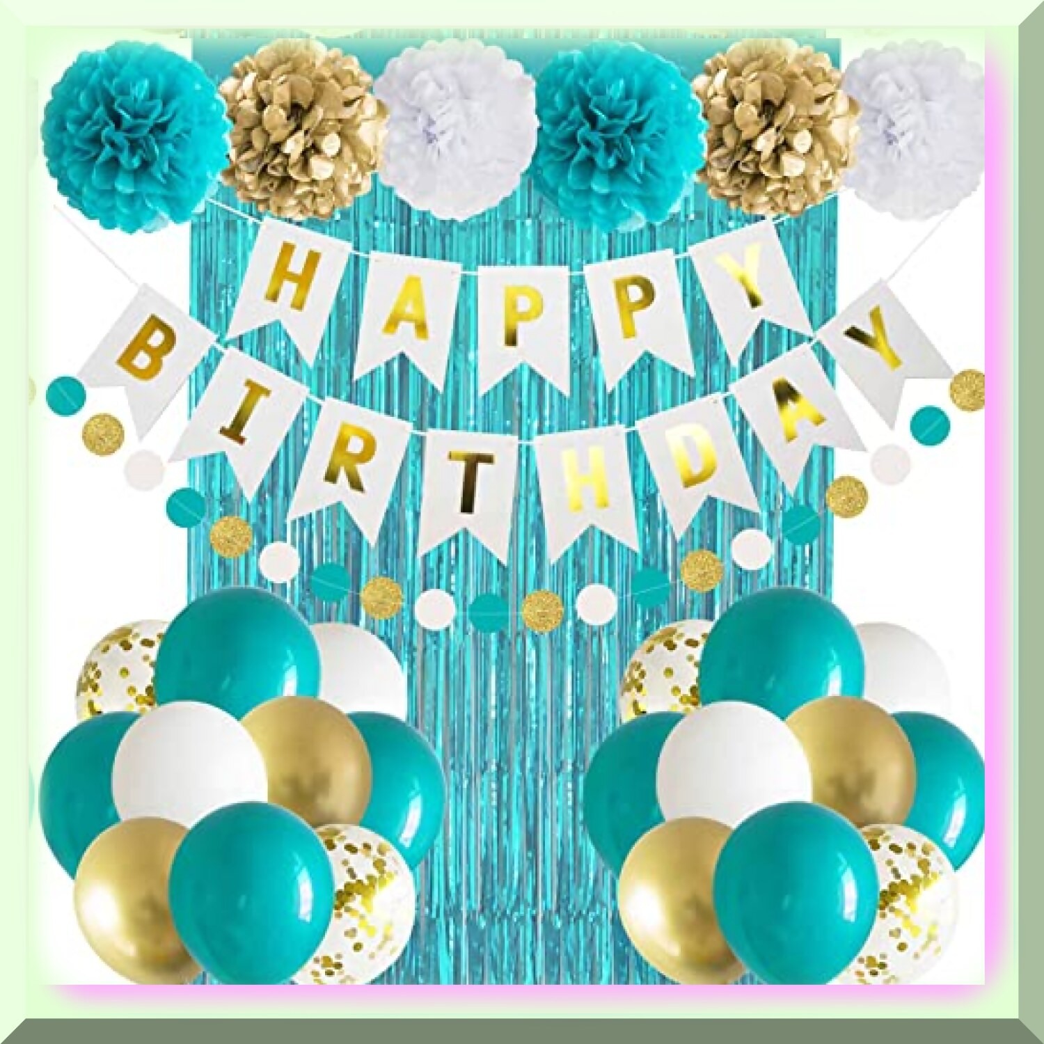 Teal Blue Gold Birthday Celebration Kit