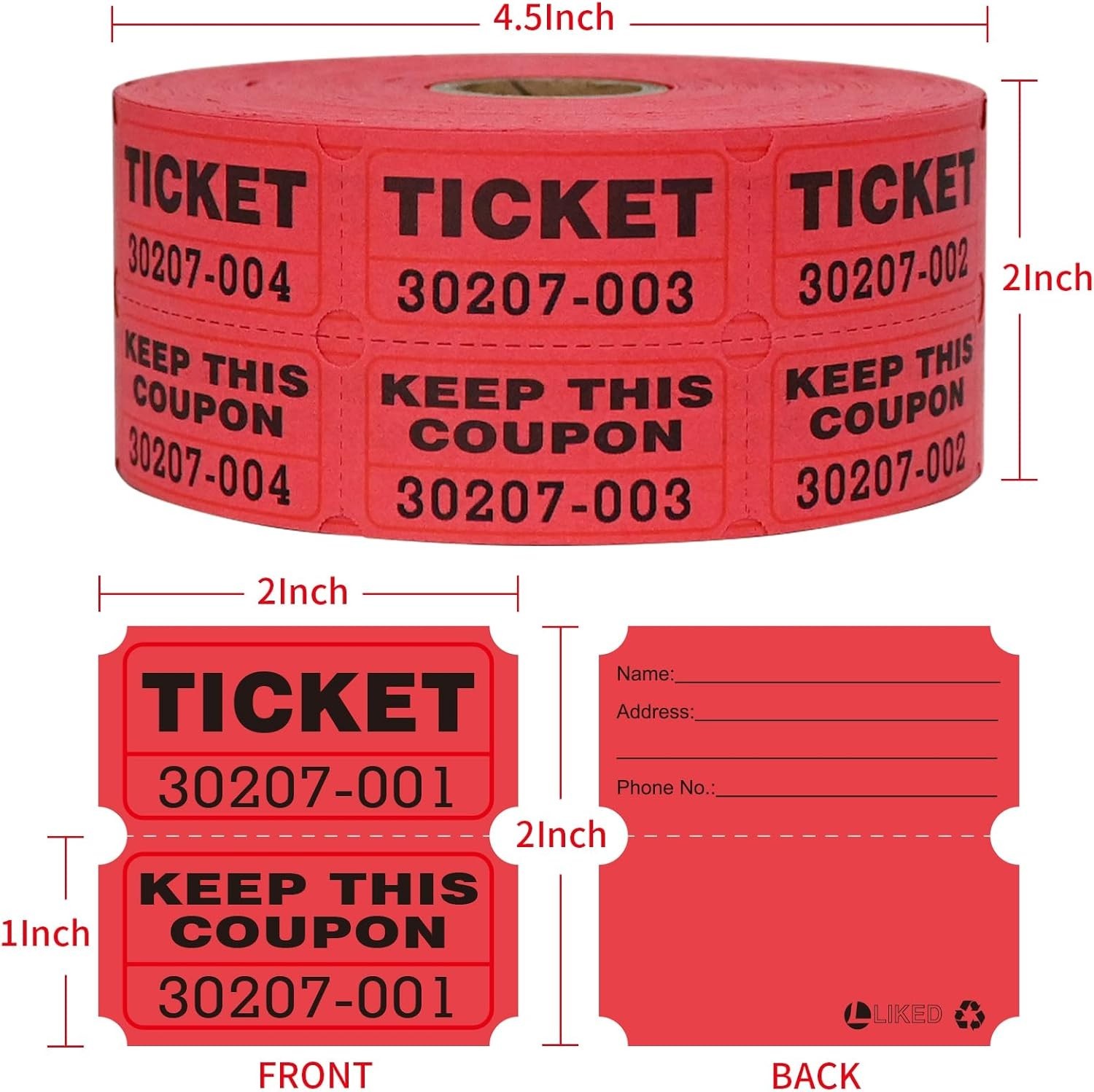 1000 Double Stub Raffle Tickets in Bright Red – Perfect for Events & Fundraising