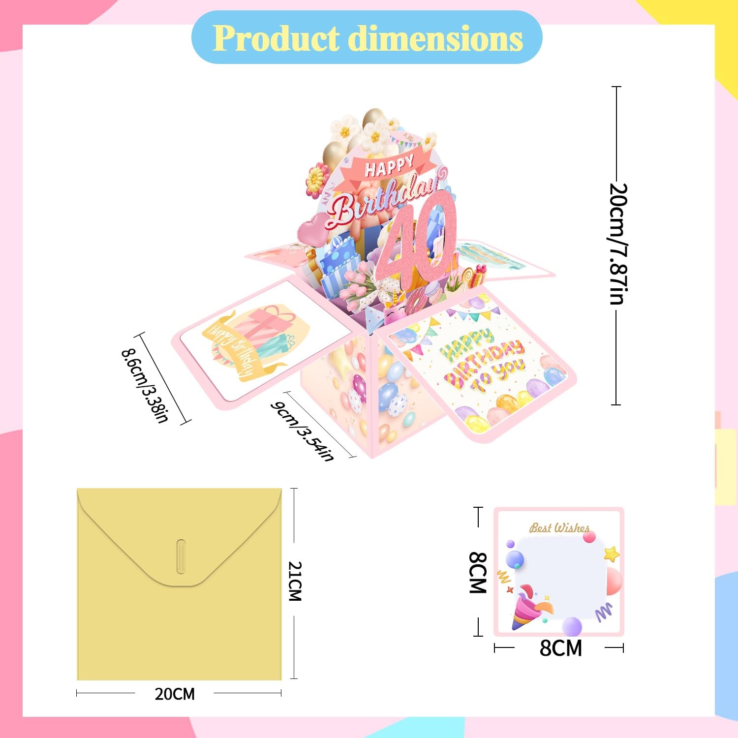 Joycard 40th Birthday Card, Decorations for Women, Her, 40th, Pink