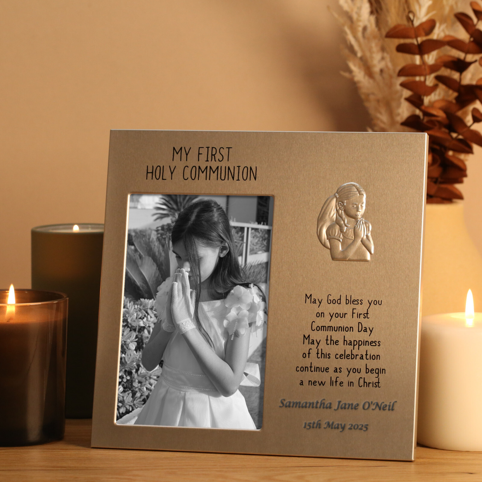 First Holy Communion Gift For a Girl, Engraved Girl’s 1st Communion Photo Frame