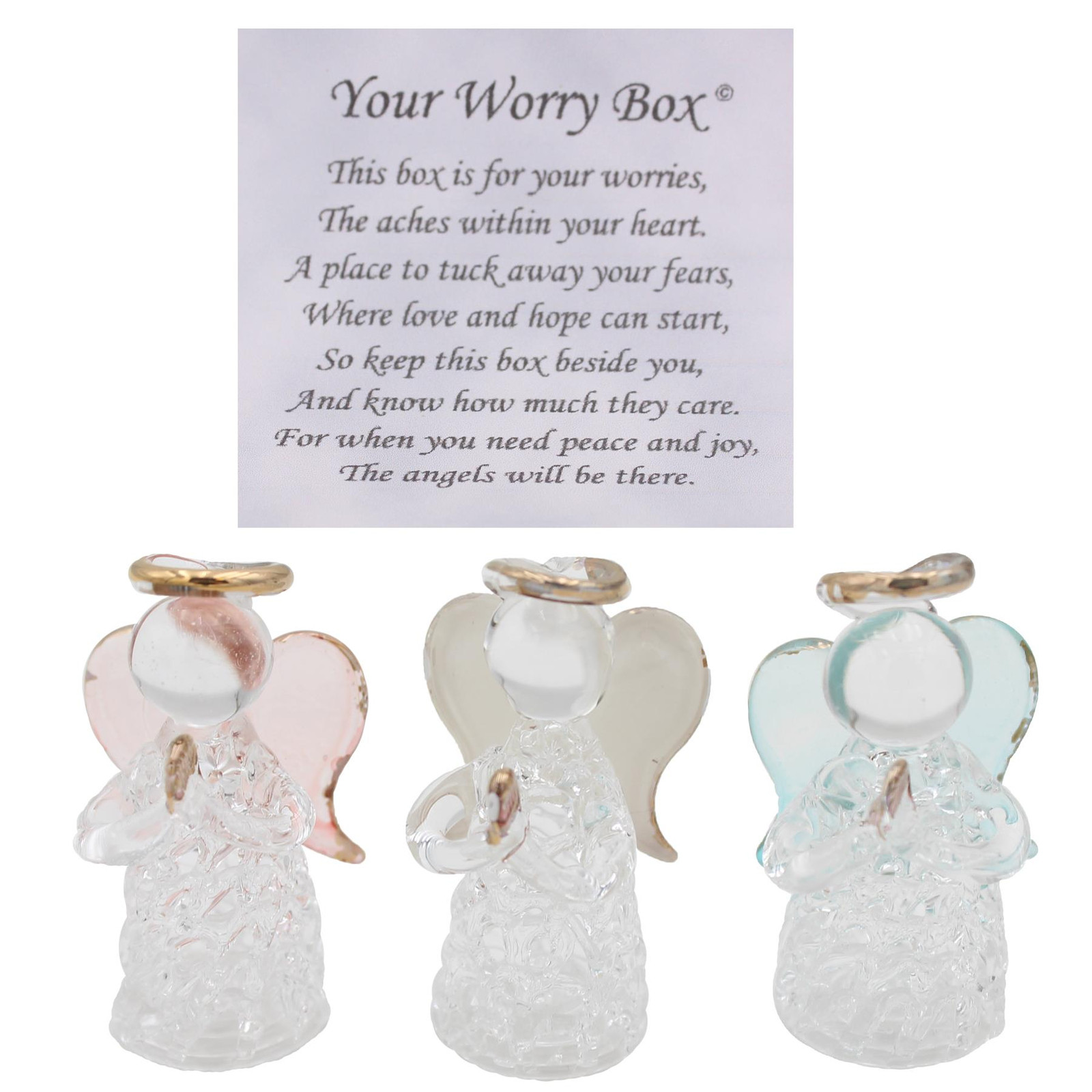 Set 3 Glass Guardian Angels Gift with Verse – Worry Box