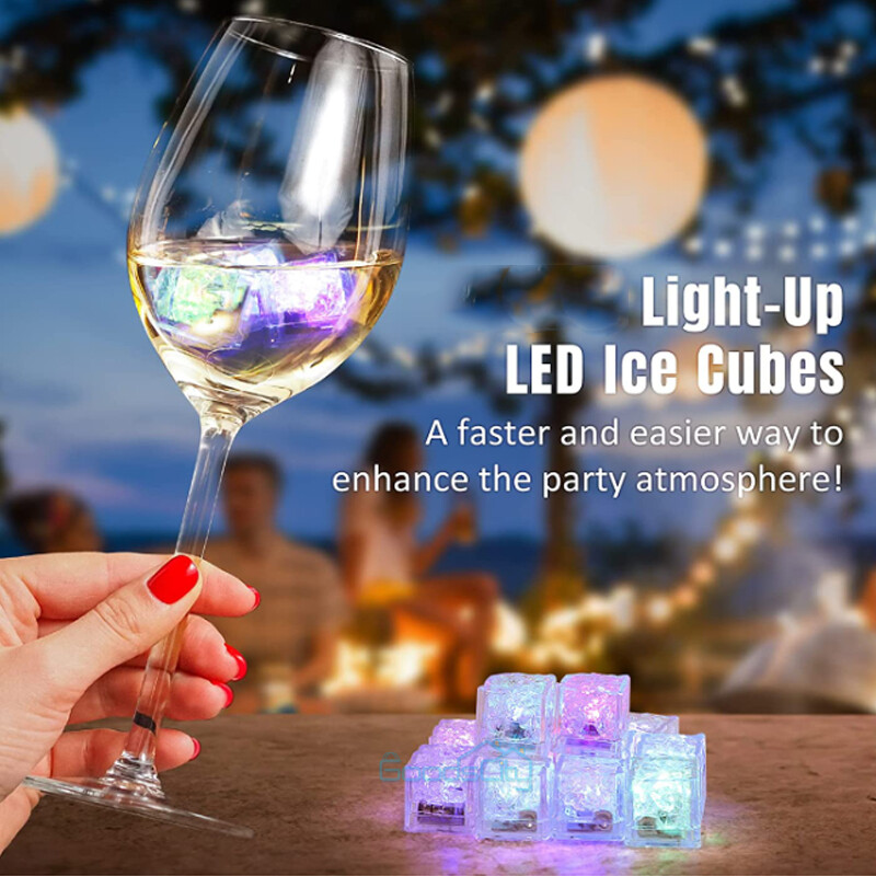 12-24 Multi Color LED Flashing Blinking Glowing Light up Ice Cube Liquid Sensor