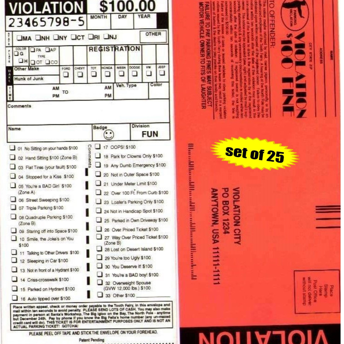 25 TOTAL FAKE – POLICE – COP PARKING TICKETS!