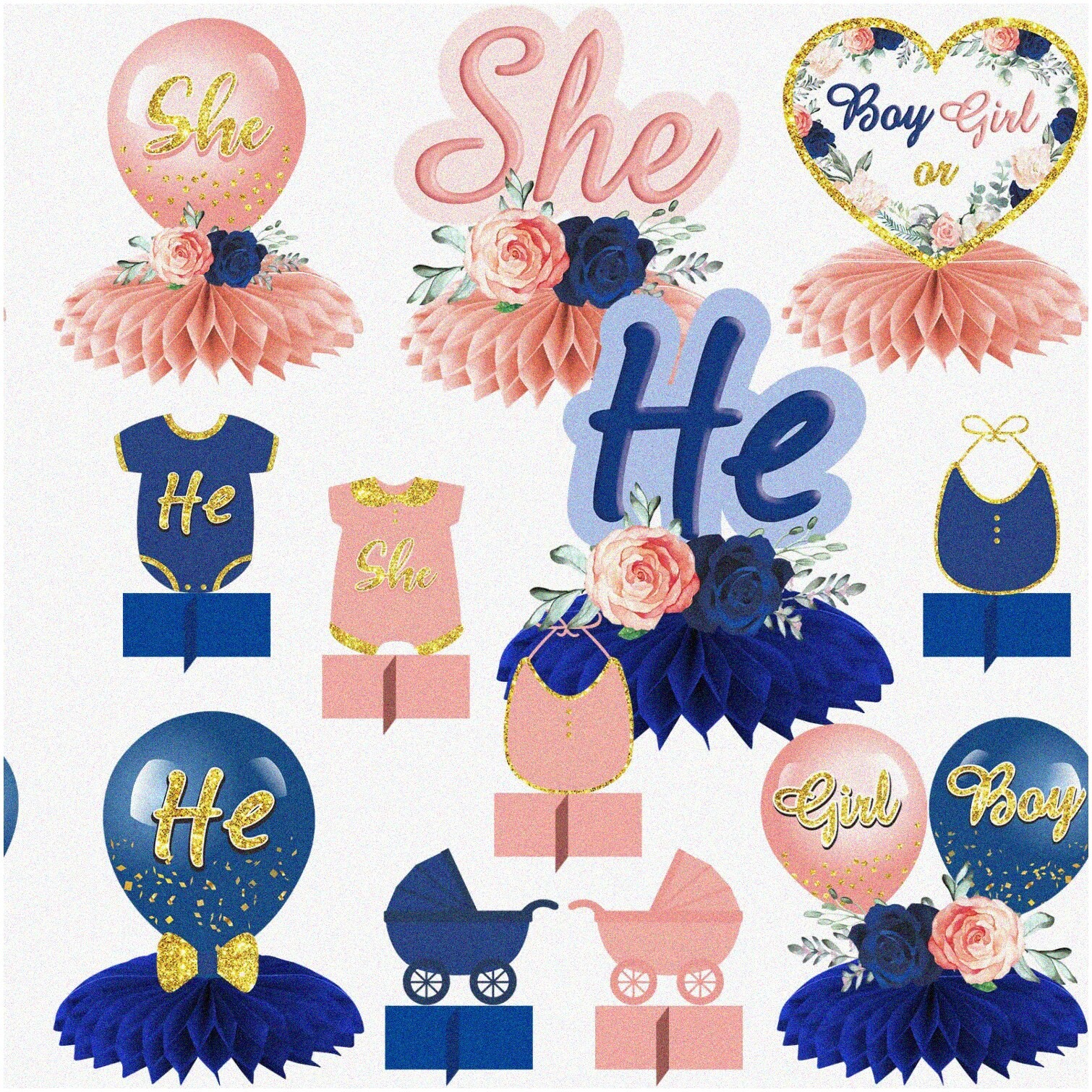 Honeycomb Gender Reveal Table Toppers 12 Pieces