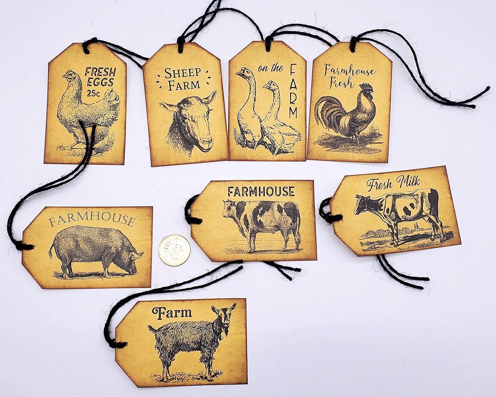 8-Farmhouse-Primitive-Junk Journal-Country-Farm-Linen Cardstock-Hang Tags