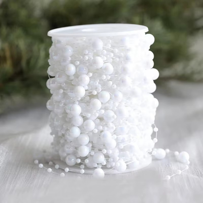 10 Meters Artificial Pearl Flower Bead Ring Chain For Christmas Tree NEW