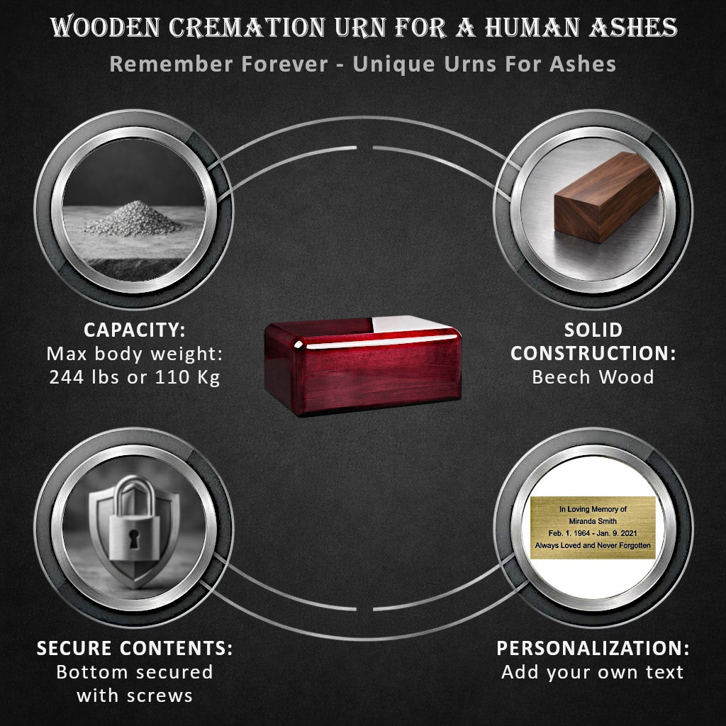 Wooden Urn for Adult Cremains Unique Memorial Funeral urn for Human Ashes or Pet