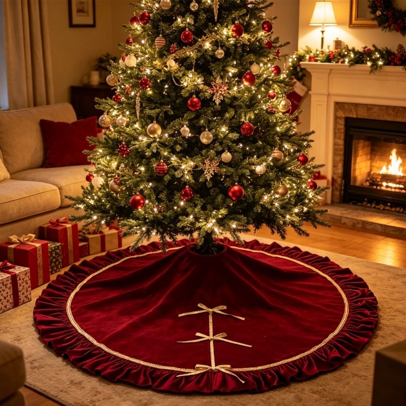 Christmas Tree Skirt 120cm/47inch Soft Cover for Indoor Display Use