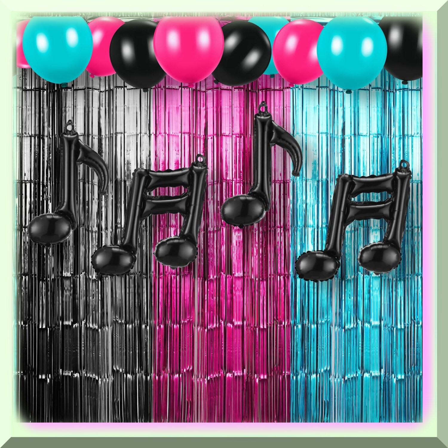 Party Kit with Red Blue Black Tinsel Curtains