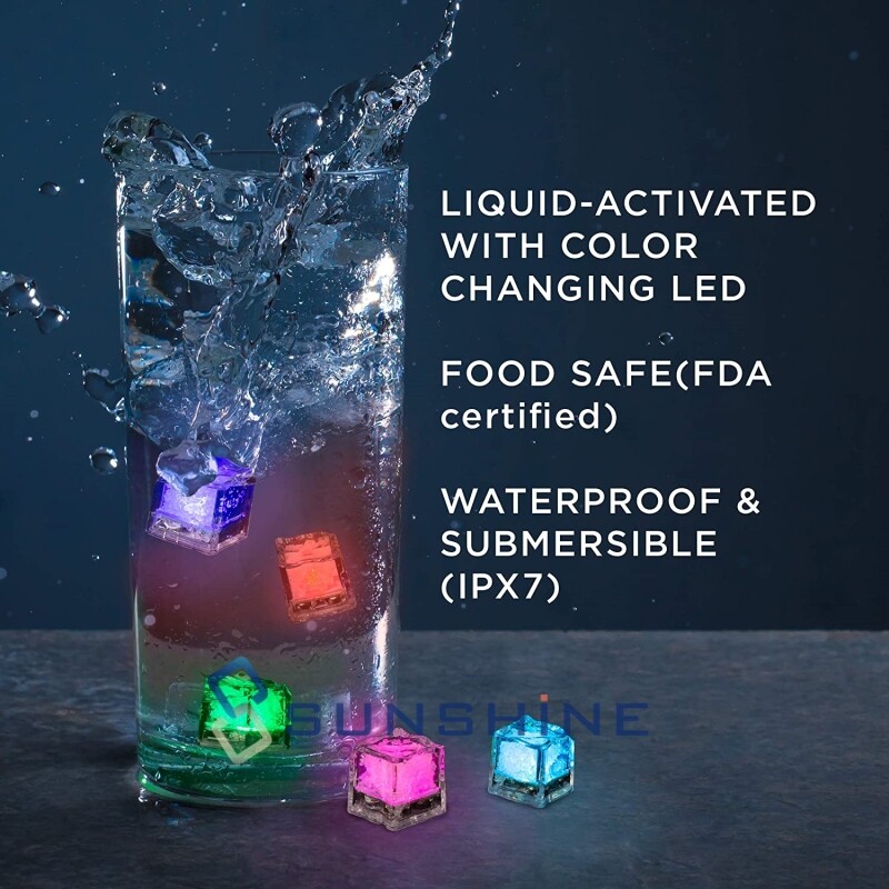 Waterproof Light Up LED Ice Cubes for Party Drinks Glowing Flashing Ice Cube