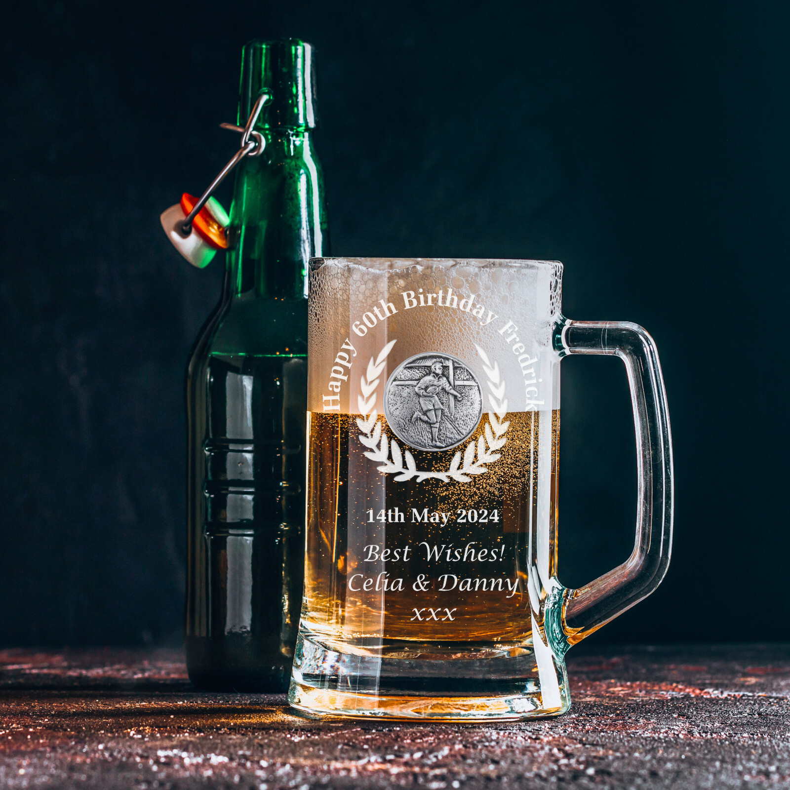 Rugby Player 60th Birthday Engraved Pint Tankard Gift Lager Ale Glass Beer Mug