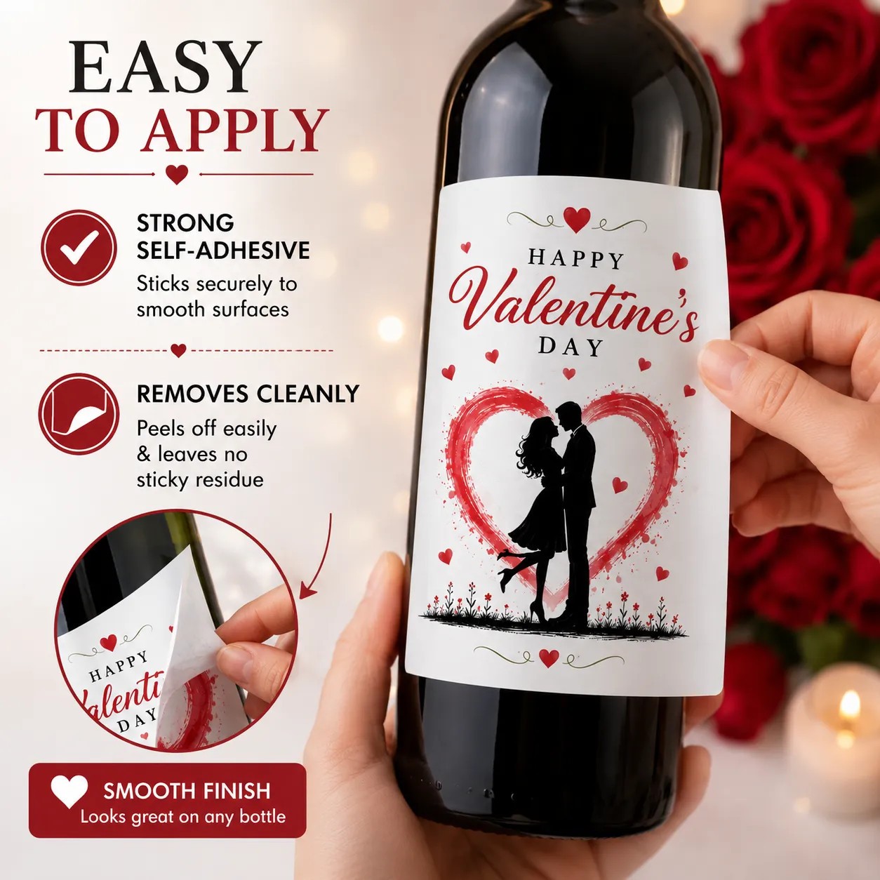 Personalised Valentine’s Day Bottle Label Sticker Custom Wine Gift for Couples