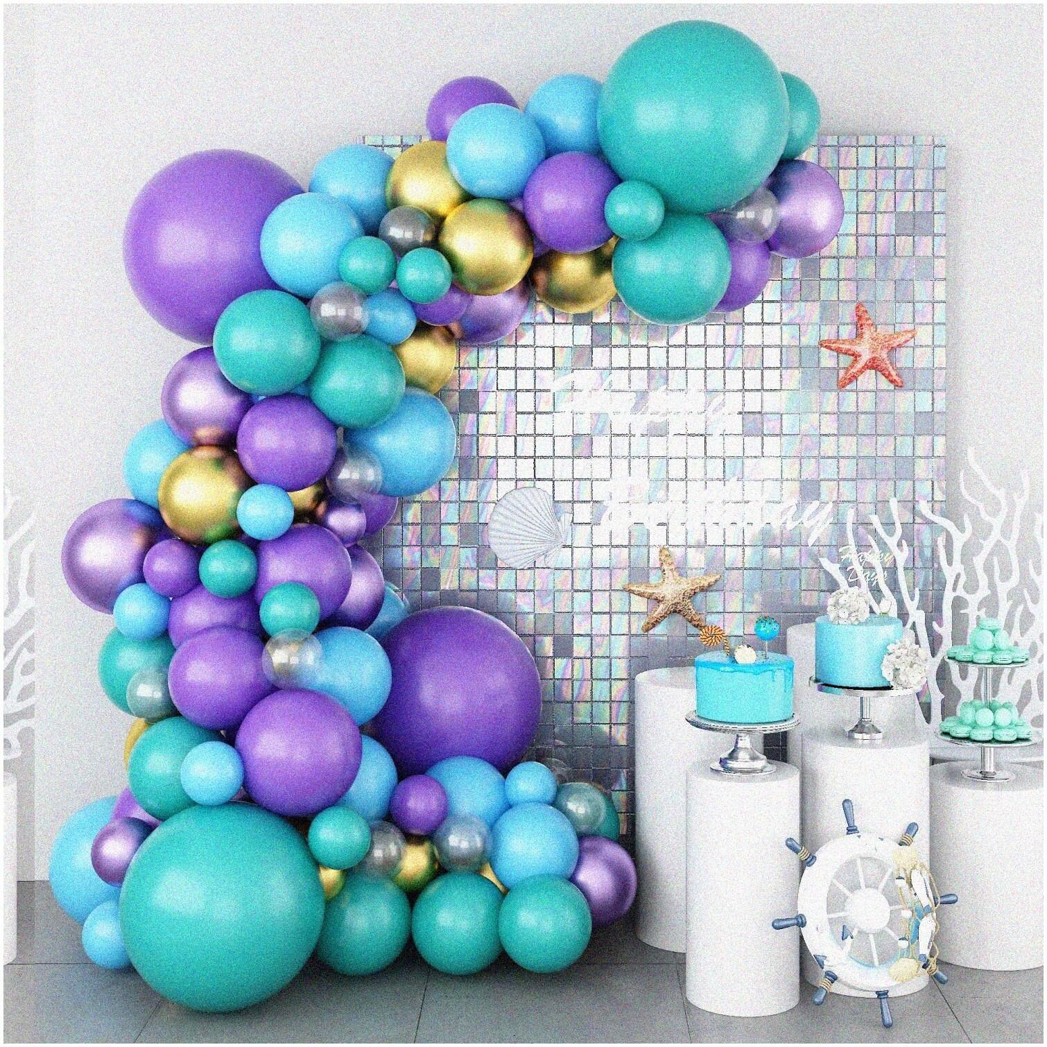Mermaid Balloon Garland Kit with 92 Latex Balloons