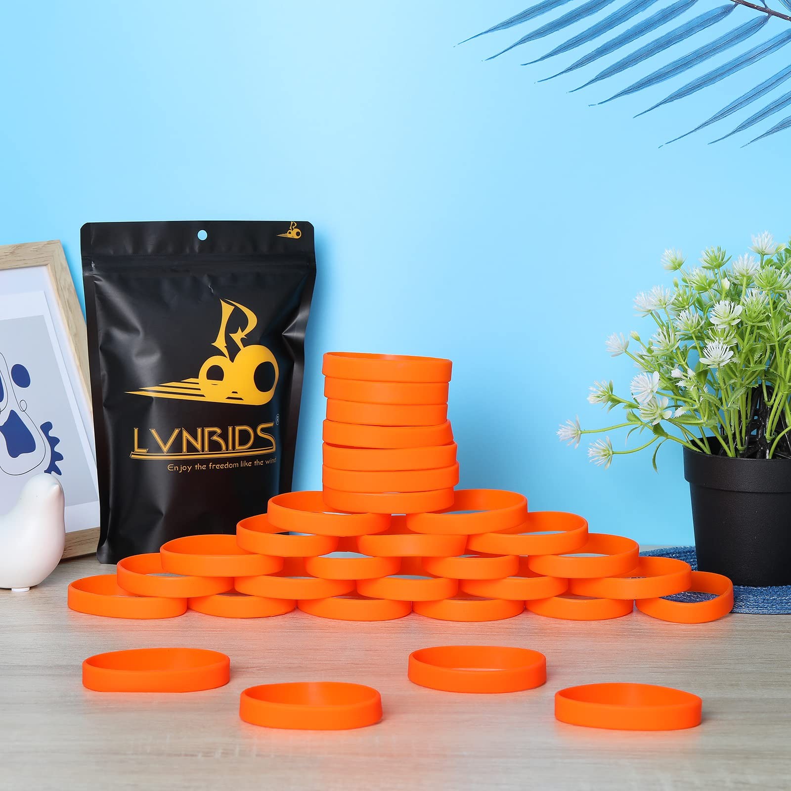 50 pcs Orange Silicone Elastic Wristbands, 8 inch Wrist bands Wholesale Bulk …