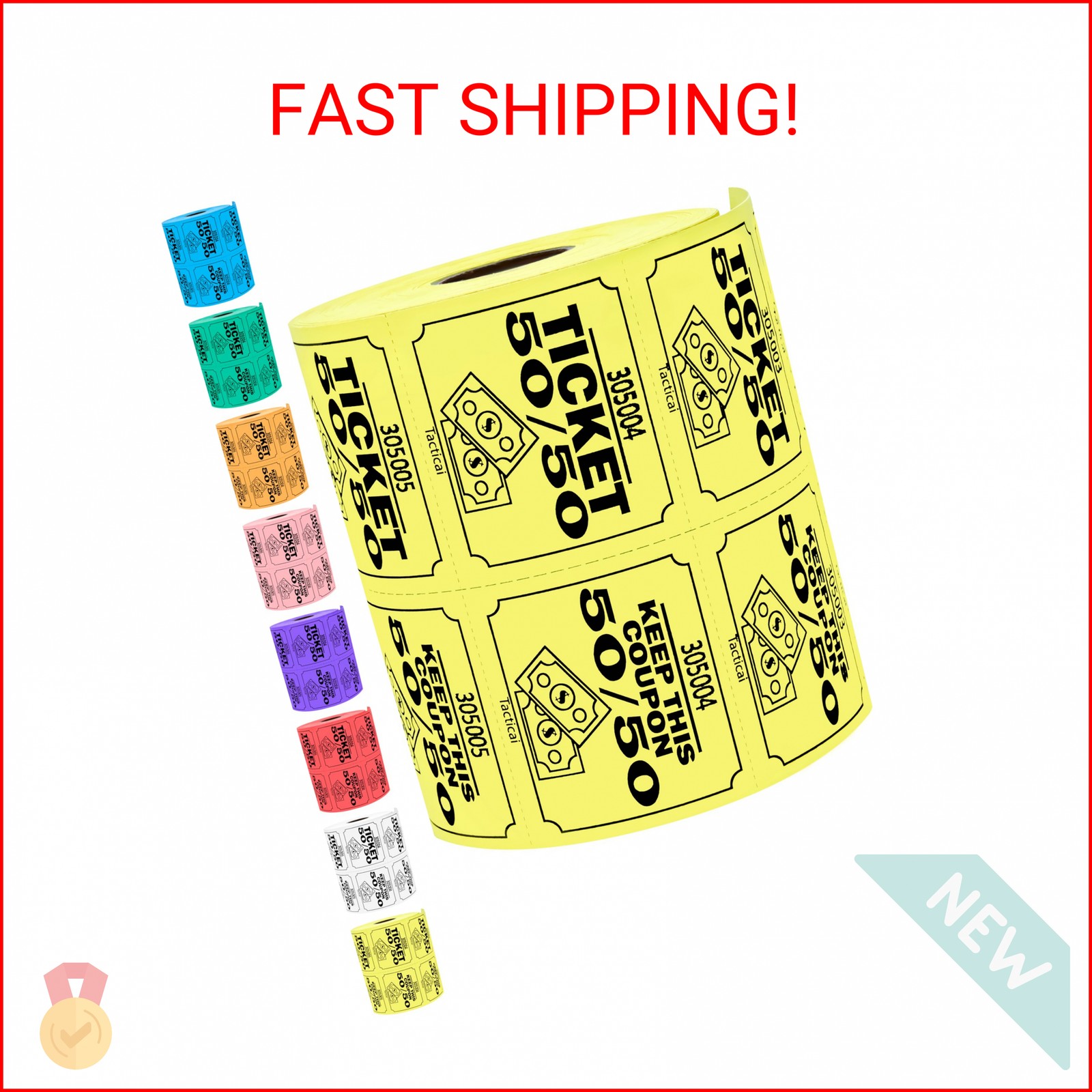 Tacticai 500 Raffle Tickets, 50/50, Yellow (1 of 8 Colors), Double Roll, Large T