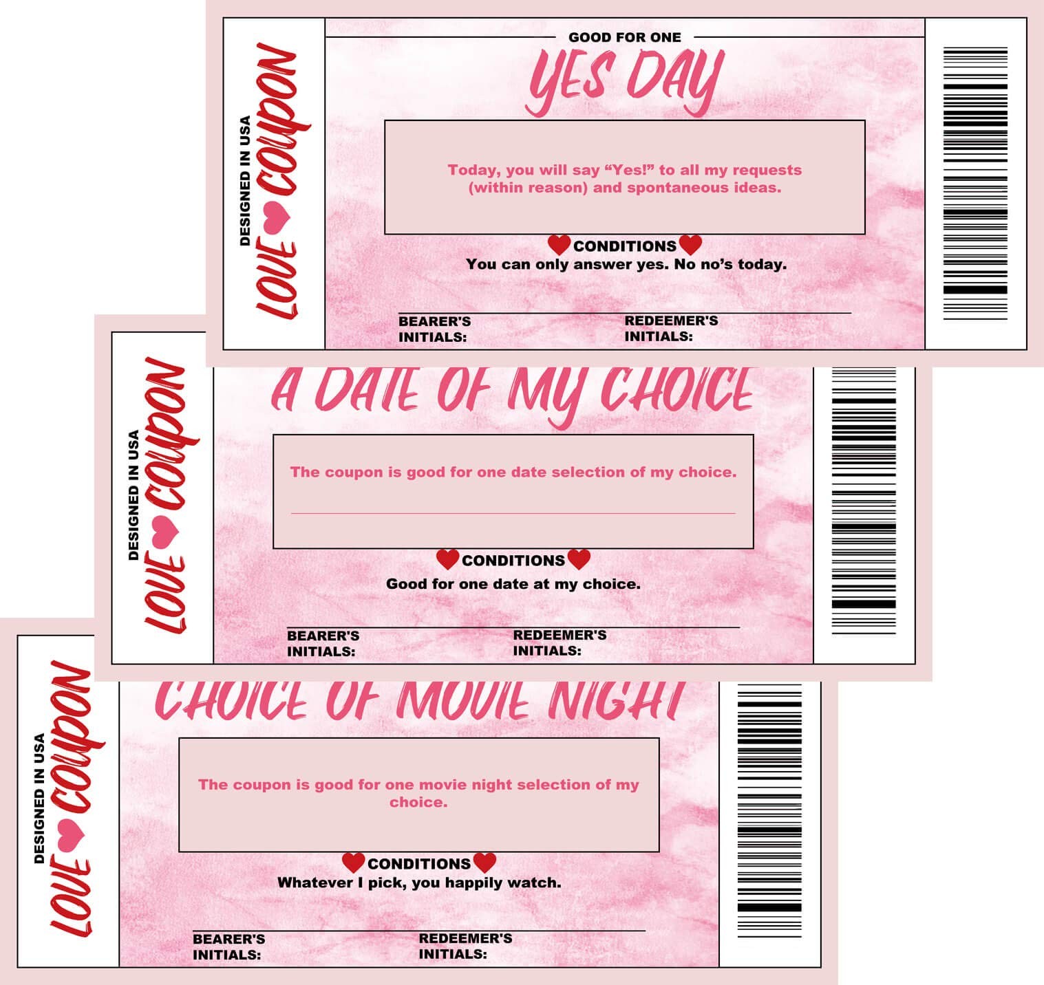 Love Voucher Coupons For Him or Her, Husband, Wife, Boyfriend, Girlfriend or