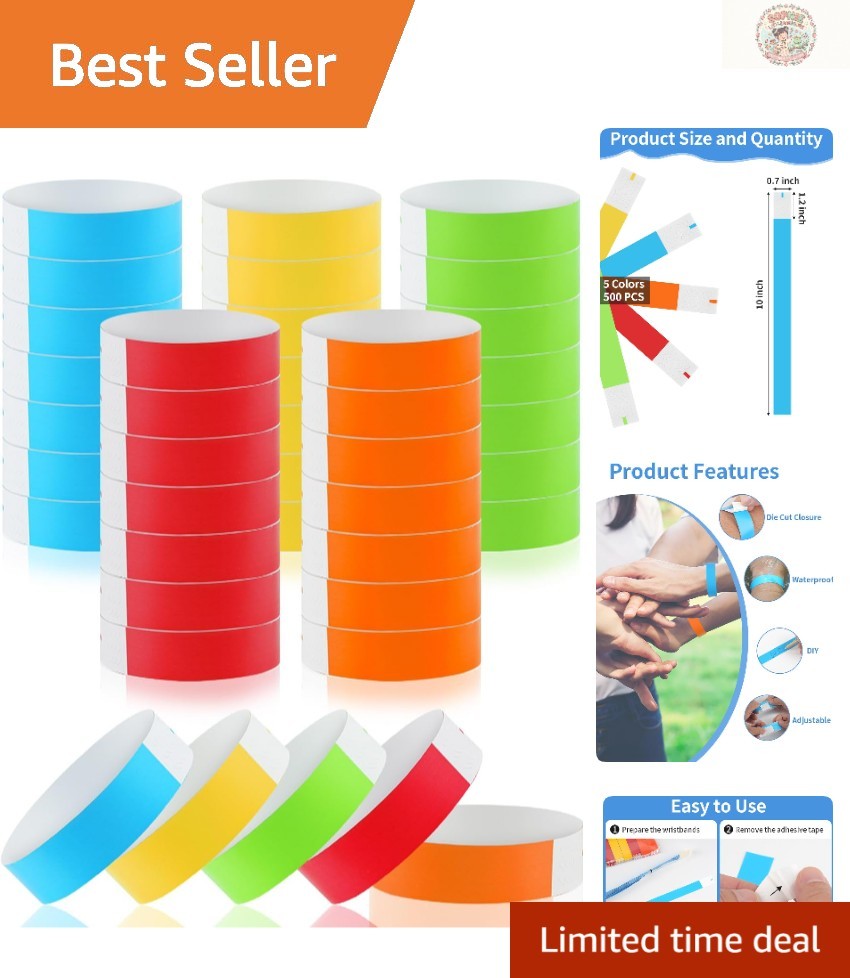 Vibrant Mixed Color Wristbands – 500 Self-Adhesive Waterproof Bands for Events