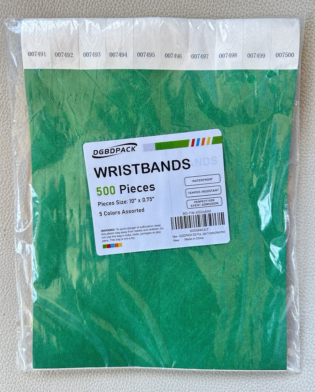 500 Tyvek Wristbands DGBDPACK 5 Asst Colors Event Admission Bands New & Unused