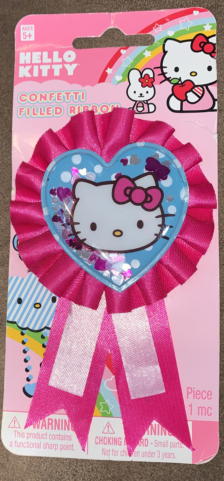 HELLO KITTY CONFETTI HEART FILLED RIBBON PINK 5” SUPER CUTE!!