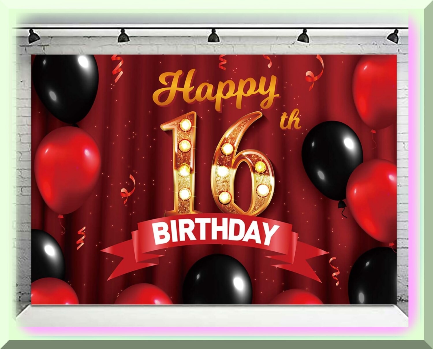 Sweet 16 Celebration Banner Red Gold Durable Fabric