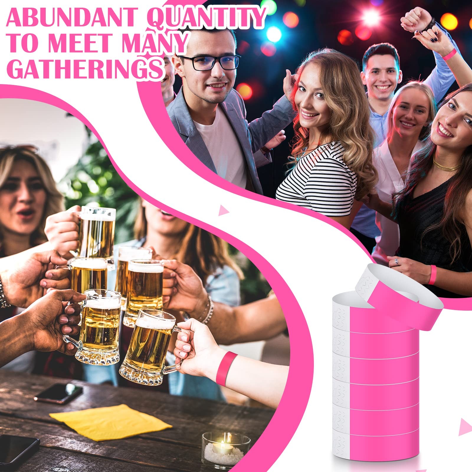 Tudomro 300 Pieces Paper Wristbands for Events 10 x 0.79 inch, Pink