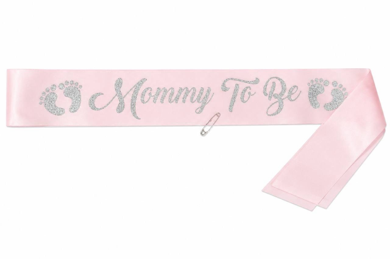 40 Pack Mommy To Be Baby Shower Sashes Pink Satin Silver Glitter w/ Safety Pins