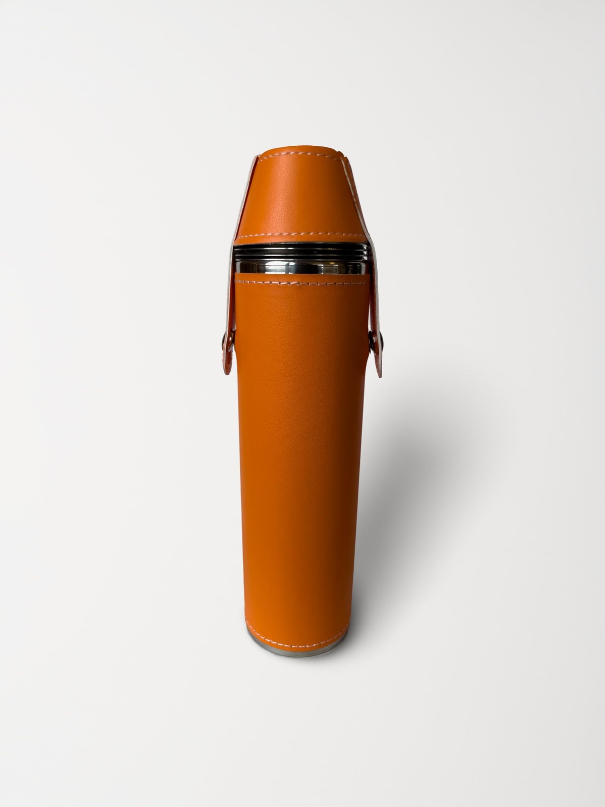 12oz Orange Flask with 4 Shot Glasses in Cap – Stainless Steel with Waterp
