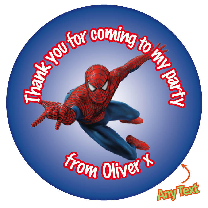 48 x SPIDERMAN inspired PERSONALISED birthday party gift bag stickers GLOSS 277