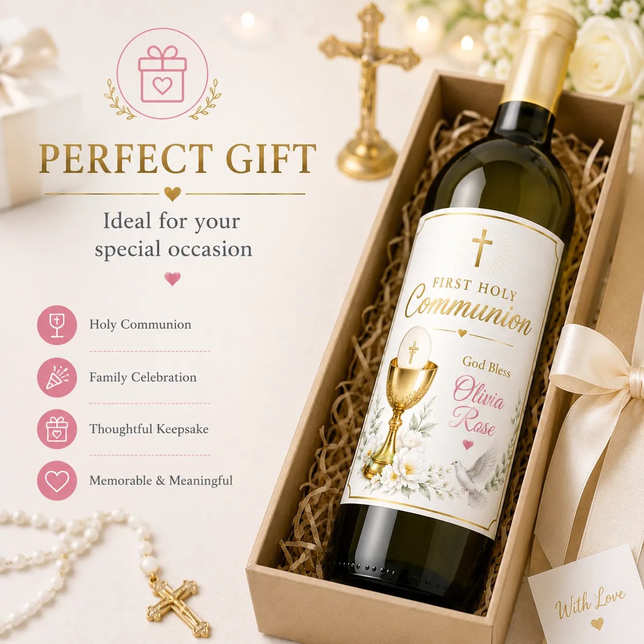 Personalised First Holy Communion Bottle Label Sticker Custom Wine Gift