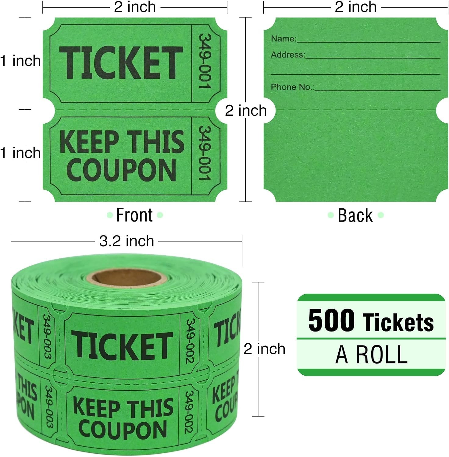 ESSENTIAL 500 Raffle Tickets Double Roll, Raffle Tickets Roll with Name and Phon