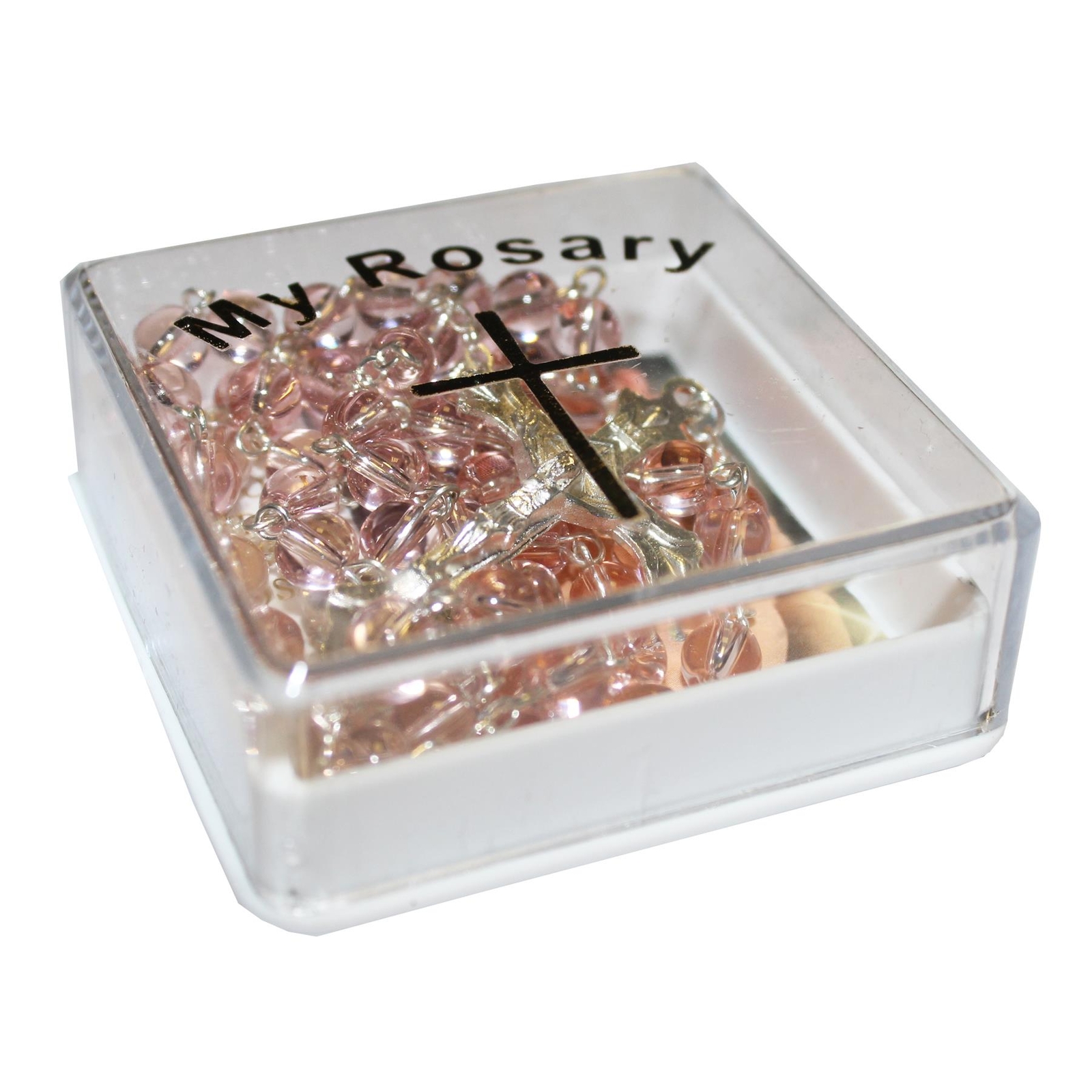 Communion Pink Rosary Beads and Card Boxed Gift Set