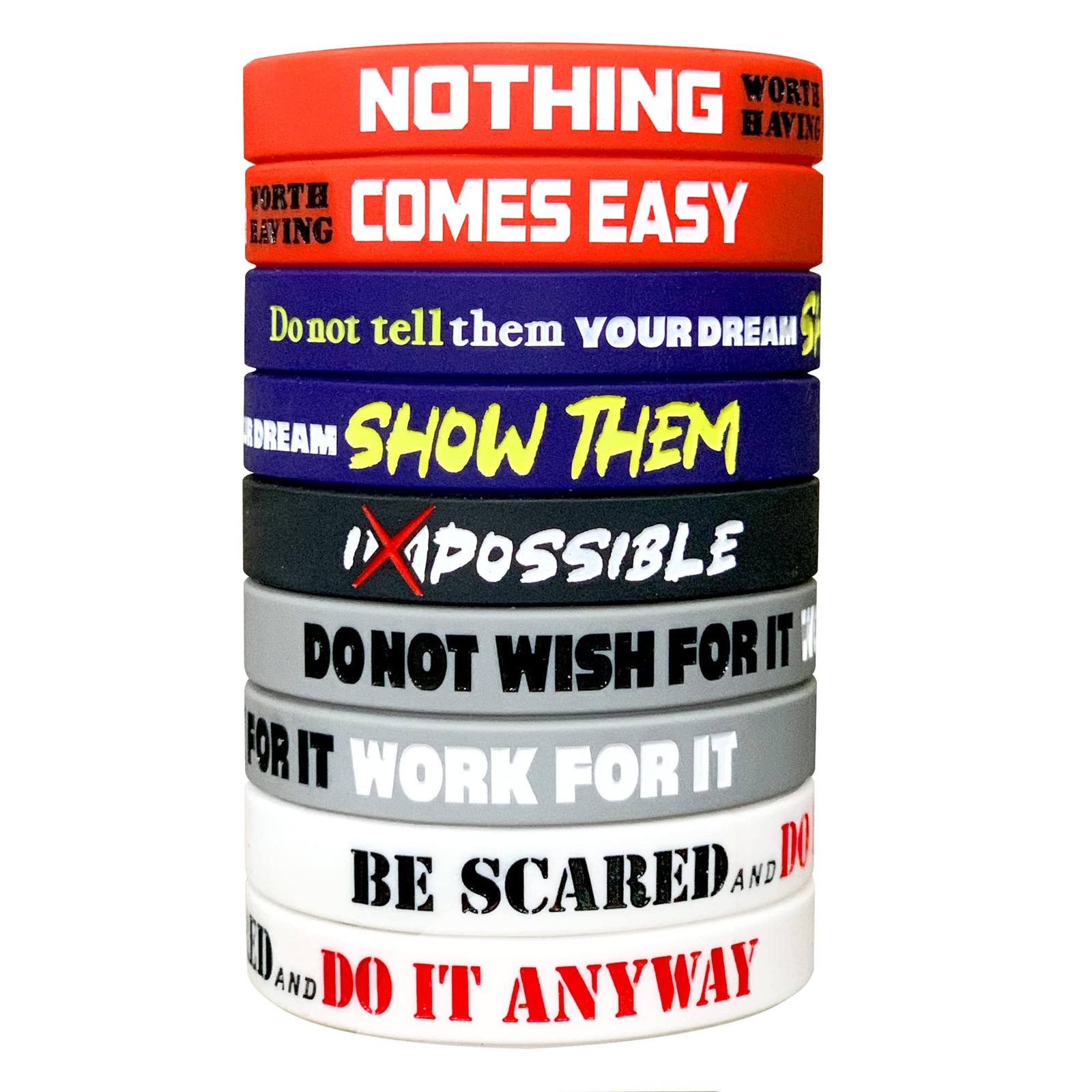 RUANJAI 12 Pack Motivational Wristbands for Men, Women & Small, multi-color