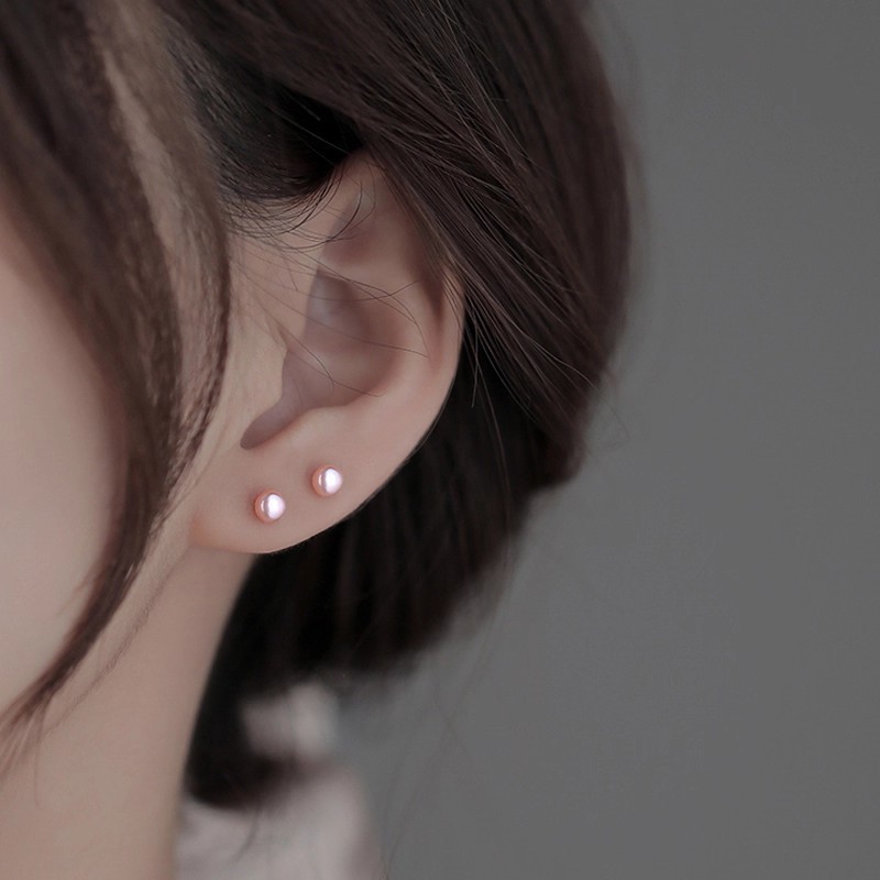 Minimalist Freshwater Pearl Stud Earrings – 925 Sterling Silver Elegant Women