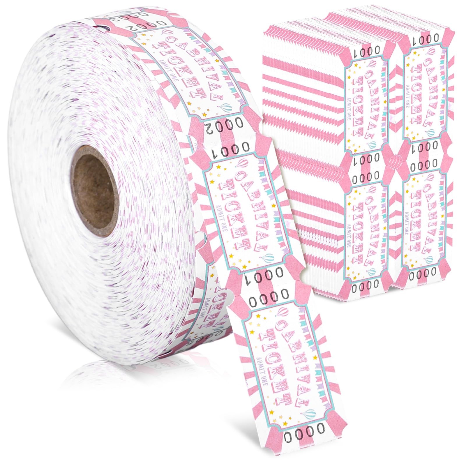 1000 Pcs Carnival Tickets Roll Pink Circus Raffle Tickets Pastel Circus Carni…