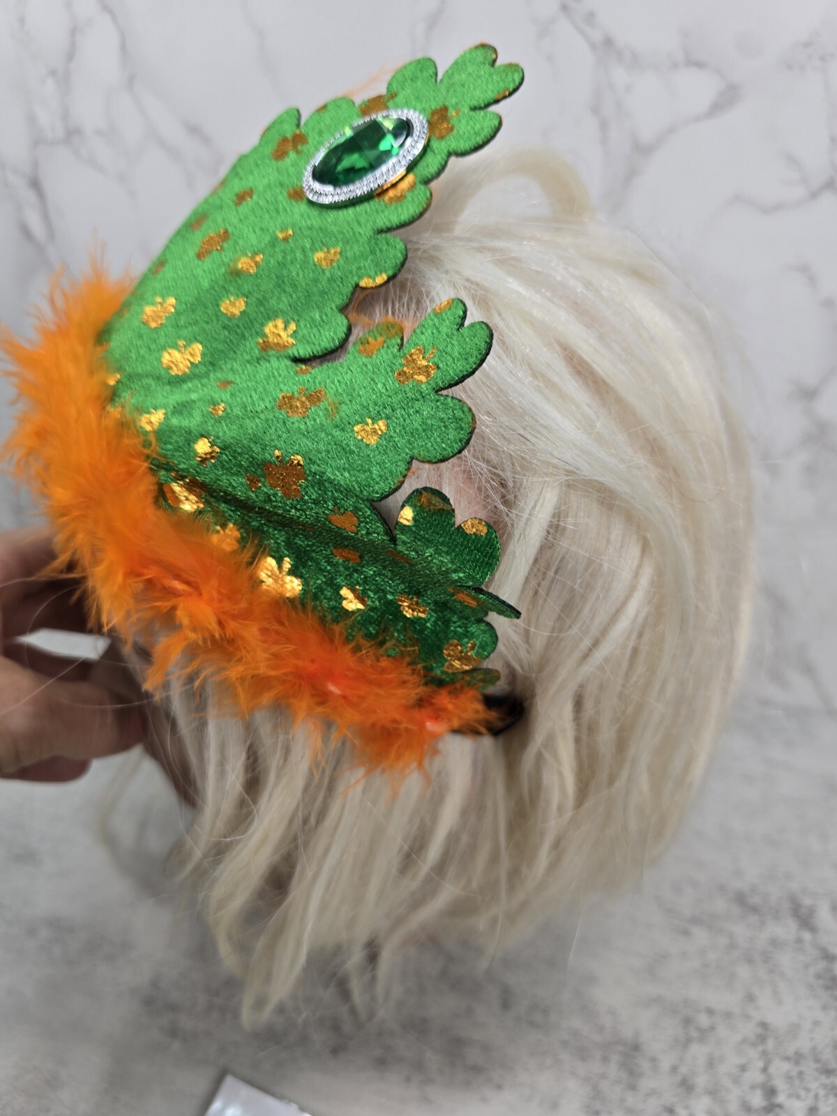 St Patricks Day Green Orange Felt Crown Hat Headband Earrings Set Party Dress Up