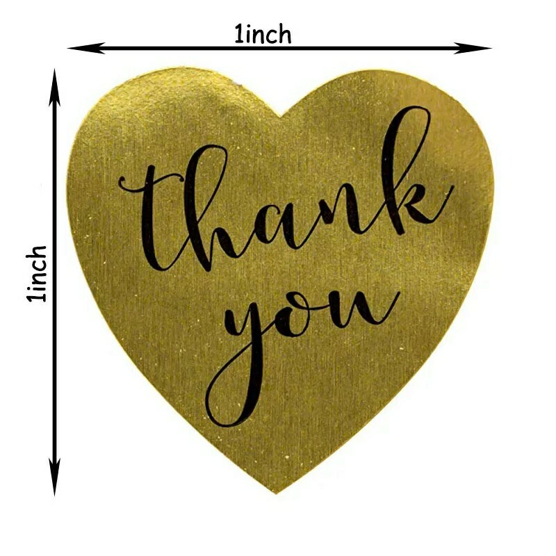 100 Pcs Set, heart shape gold thank you labels wedding Party Supplies
