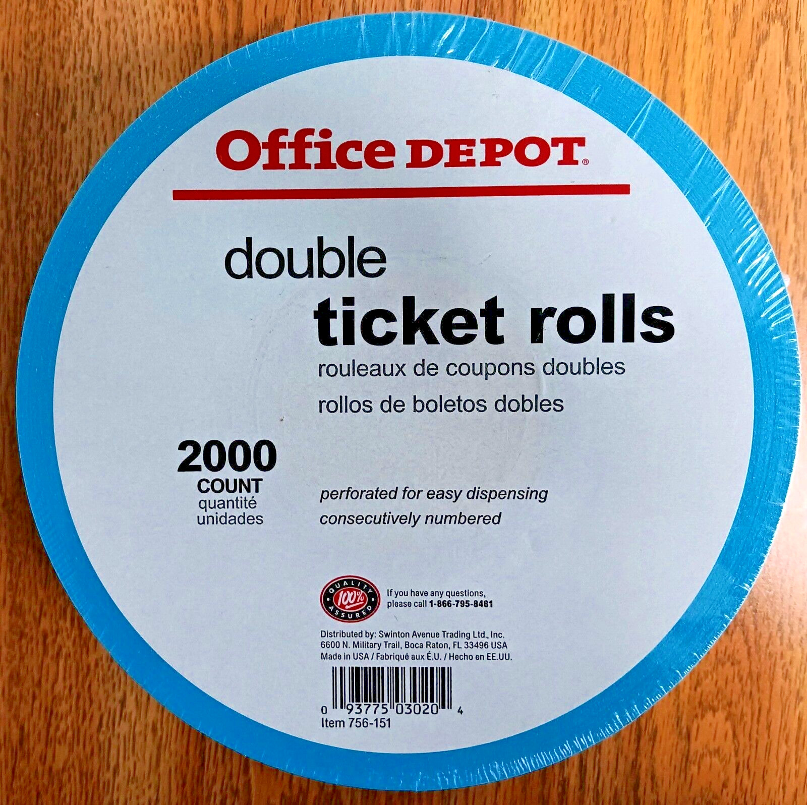 NEW IN PACKAGE Office Depot Double Ticket Roll 2000 count Blue Unique Numbers