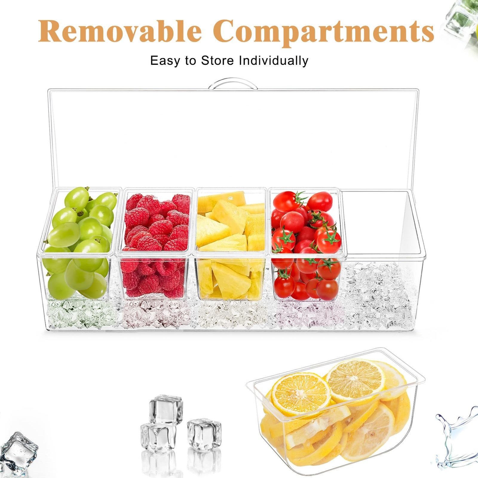 FODIENS 5 Compartment Condiment Server, Ice Chilled Condiment Containers with…