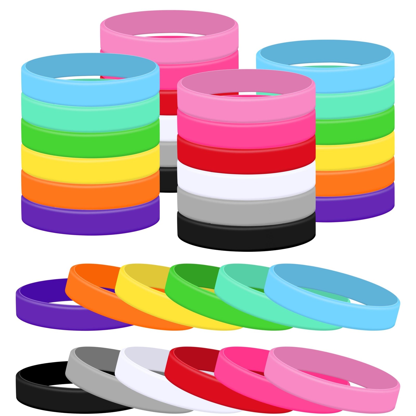 24 Pack Multicolor Silicone Wrist Bands Rubber Bracelets for Sports Party Favor