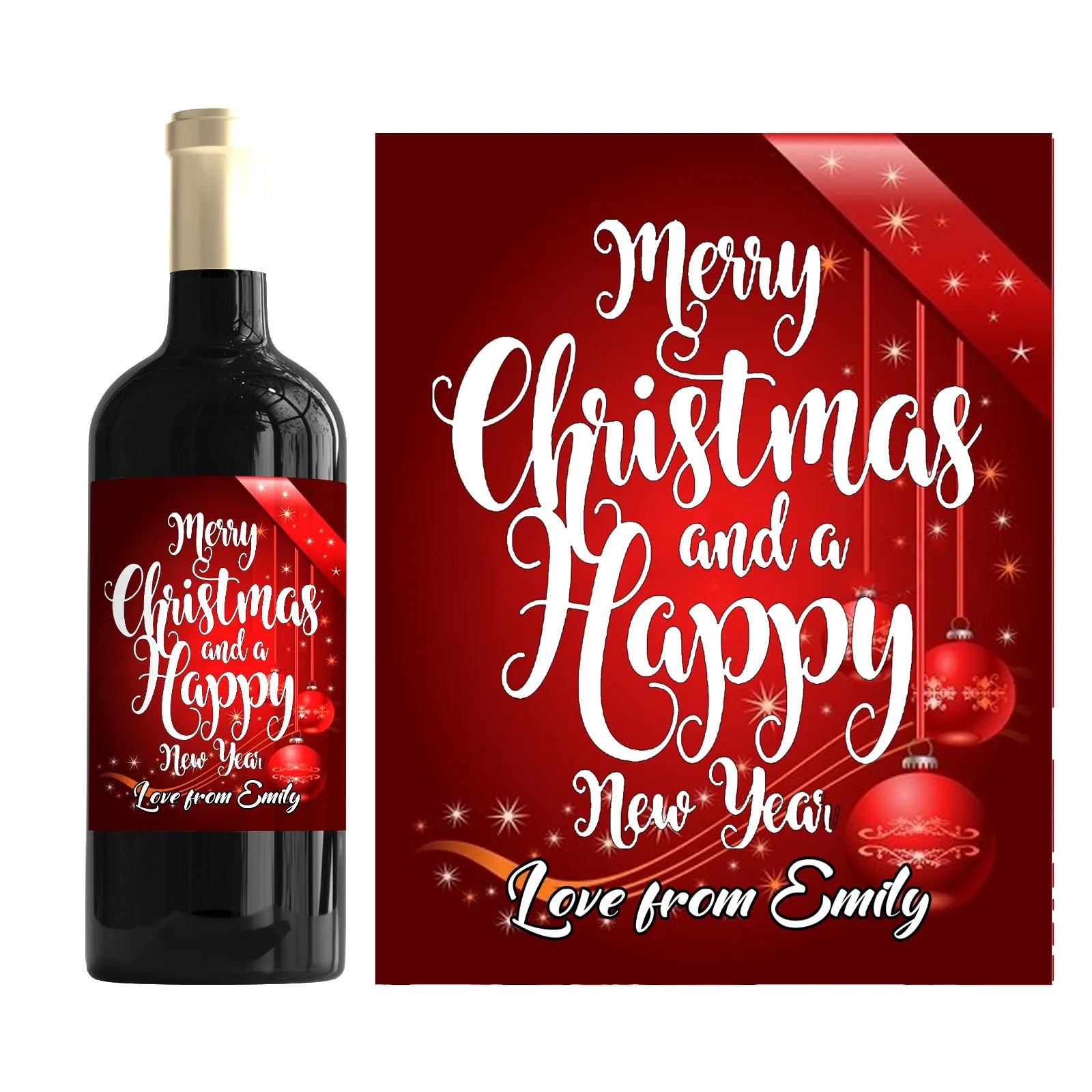 Personalised Christmas Bottle Label Custom Name Wine Champagne Gift Sticker