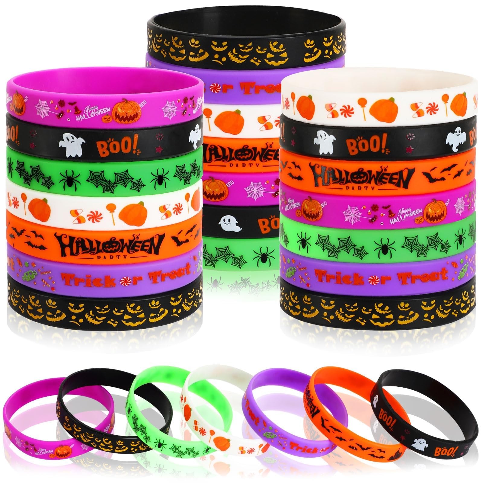 JUNEBRUSHS 42pcs Halloween Party Favors Silicone Bracelets Rubber Multicolor