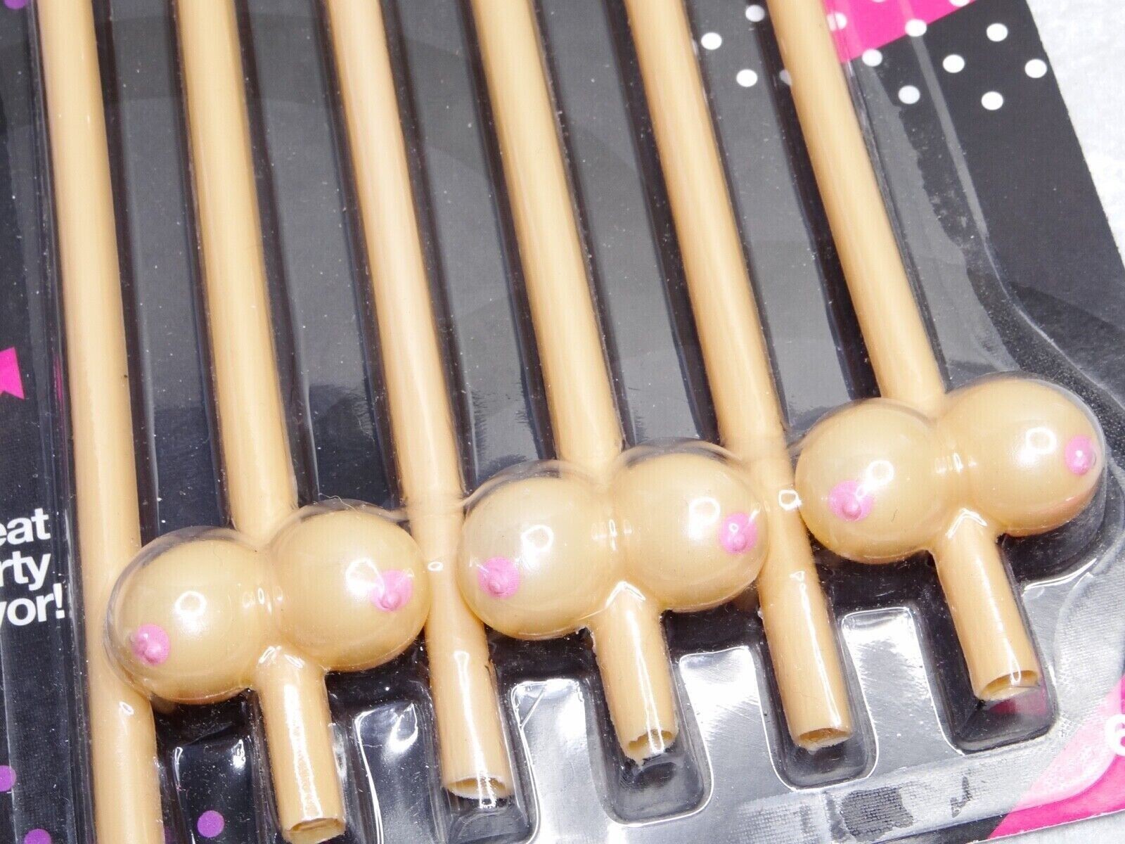 6pk Boobie Shaped Party Drinking Straws – Boobs Breast Adult Novelty Gag Joke