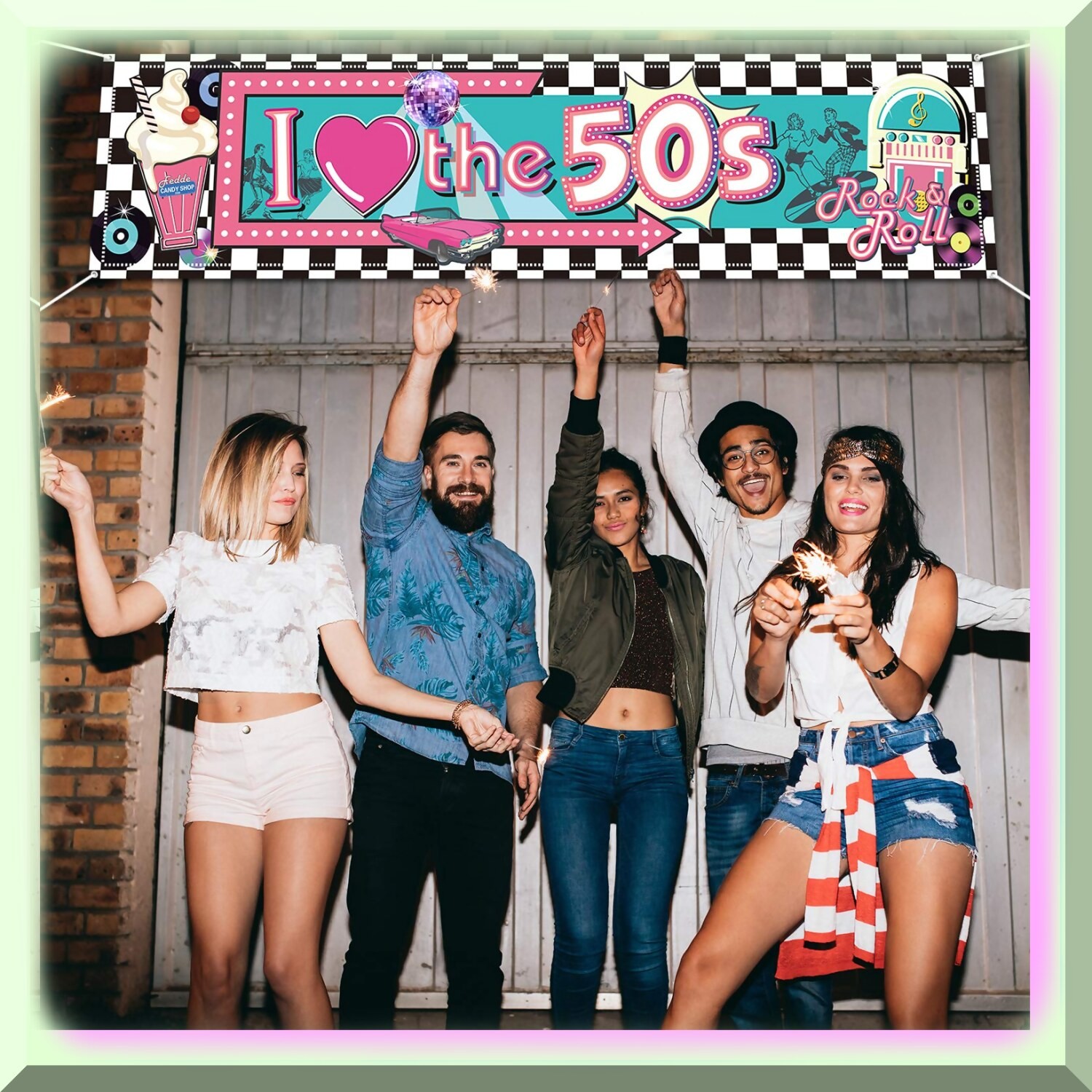Retro 50s Party Banner Vintage Rock and Roll