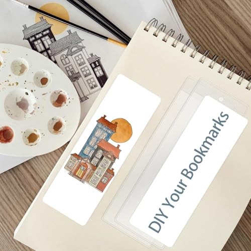 100 PCS Blank Bookmarks, 100 PCS Clear Bookmark Sleeves and 100 Colorful